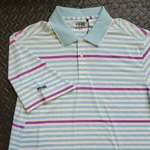 Ping Performance Golf Polo, White Blue Purple Stripes, UV Protection, XL, NWT